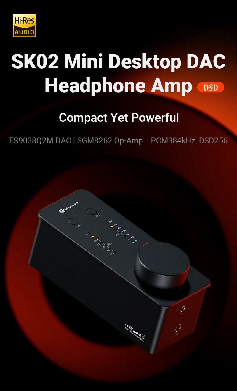 Fosi Audio SK02 DAC/AMP ตั้งโต๊ะขนาดเล็ก ชิป ESS ES9038Q2M+SGM8262 ประกันศูนย์ไทย
