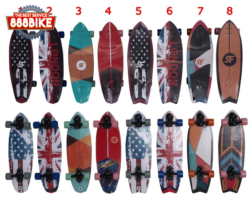 Surf Skate ยี่ห้อ S-Fight รุ่น S5 ล้อมีไฟ ทรัค S5 (หน้าไว สมูท เน้นความพริ้ว) บอร์ดทรงหางปลาและทรง คลาสสิค ไม้เมเปิ้ล 7 ชั้น หนา11mm.