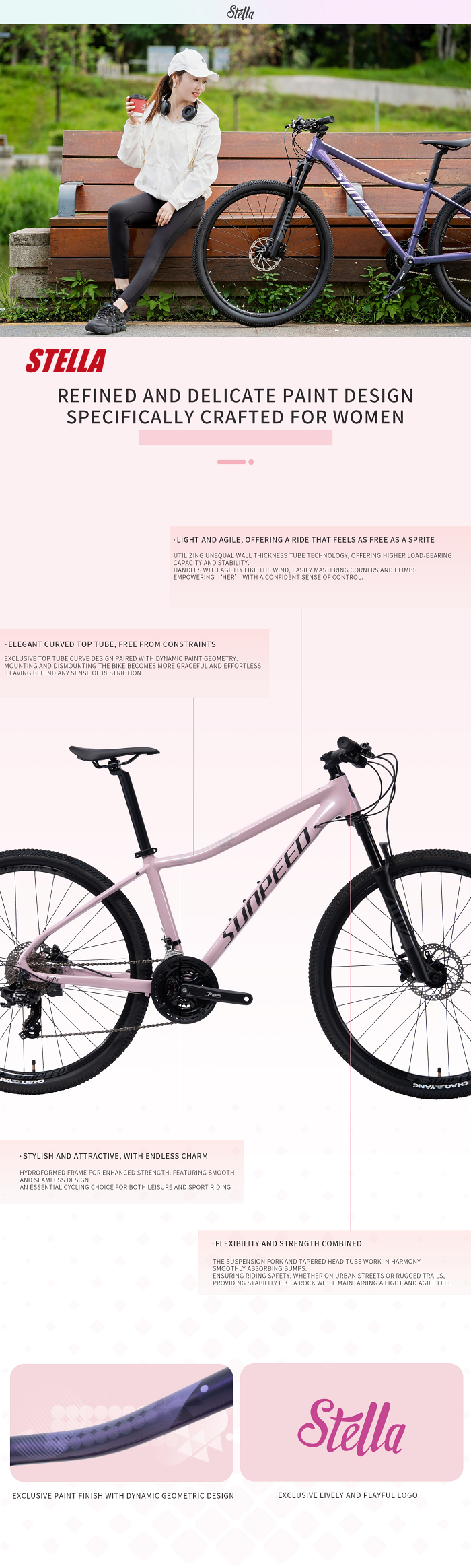จักรยานเสือภูเขาผู้หญิง SUNPEED 2025 STELLA MTB 27.5" อลูมิเนียมเฟรม – พร้อมชุดเกียร์ Shimano 24 สปีด และเบรกไฮดรอลิก