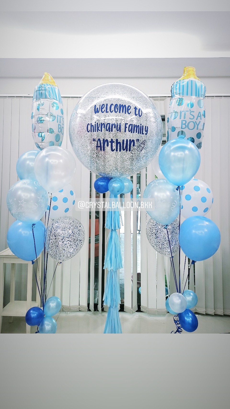 ลูกโป่ง Welcome Baby Boy Bubble ขนาด 36" Theme สีฟ้า พร้อมตกแต่ง ช่อลูกโป่ง 2 ลูก,ลูกโป่งใส ใส่กลิตเตอร์,ฟอยล์ขวดนมใหญ่ 2 ชิ้น สามารถเปลี่ยนสีลูกโป่ง/เปลี่ยนข้อความ/เปลี่ยนขนาดได้