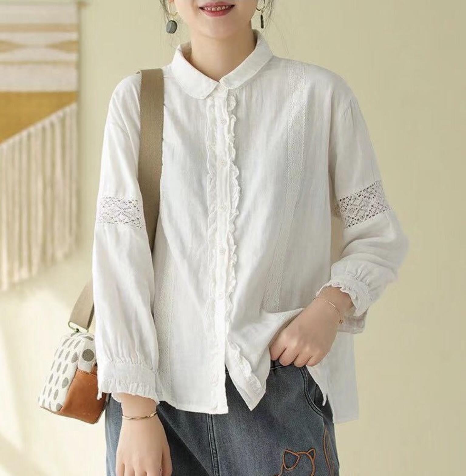 เสื้อเชิ้ตผ้าสาลูแต่งระบาย