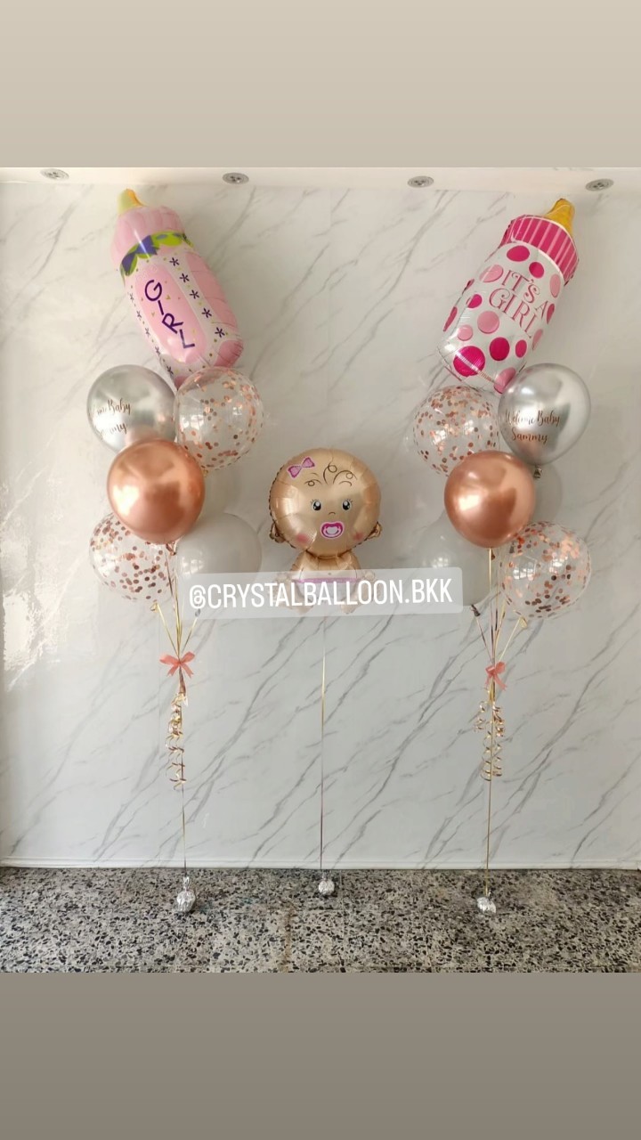 ลูกโป่ง Welcome Baby ช่อลูกโป่งฟอยล์ขวดนม ช่อ 7 ลูก 2 ช่อ พร้อมตกแต่ง ฟอยล์เด็กทารก 1 ชิ้น สามารถเปลี่ยนสีลูกโป่ง/เปลี่ยนสี-ฟอยล์ตกแต่งได้