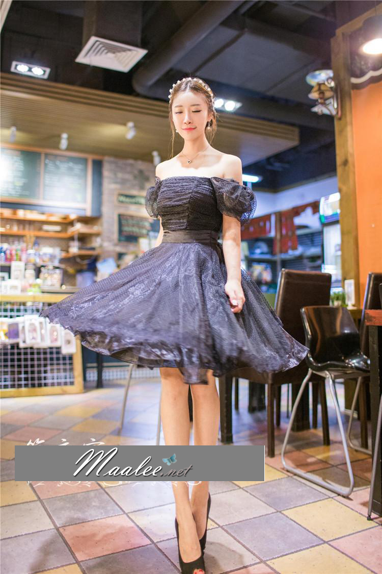 พร้อมส่ง ชุดออกงาน ชุดเดรสสั้น สีครีม Apricot