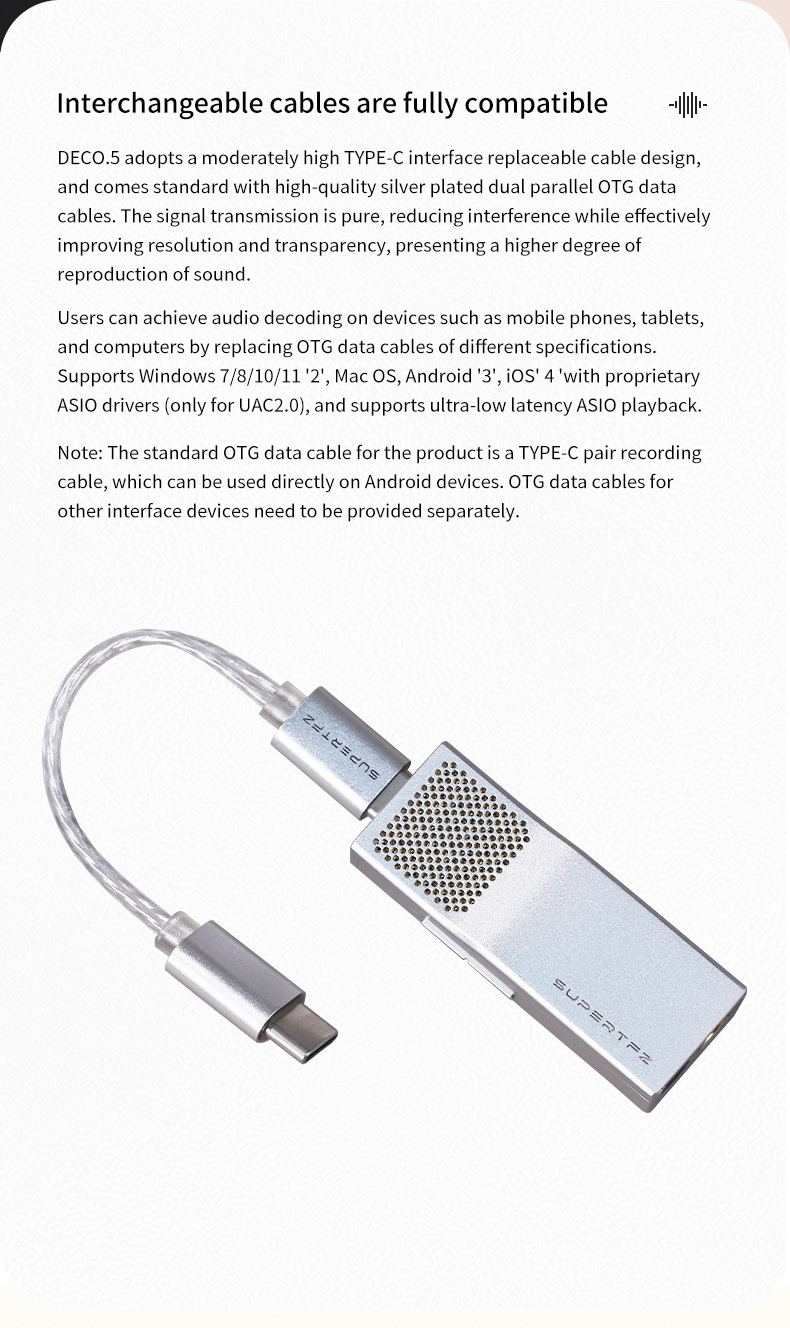 SuperTFZ Deco.5 DAC/AMP พกพาชิป CS43198 x2 ตัวเล็กกำลังขับสูง ไม่ต้องชาร์จ ไม่ต้องใช้ไดรเวอร์ ประกันศูนย์ไทย