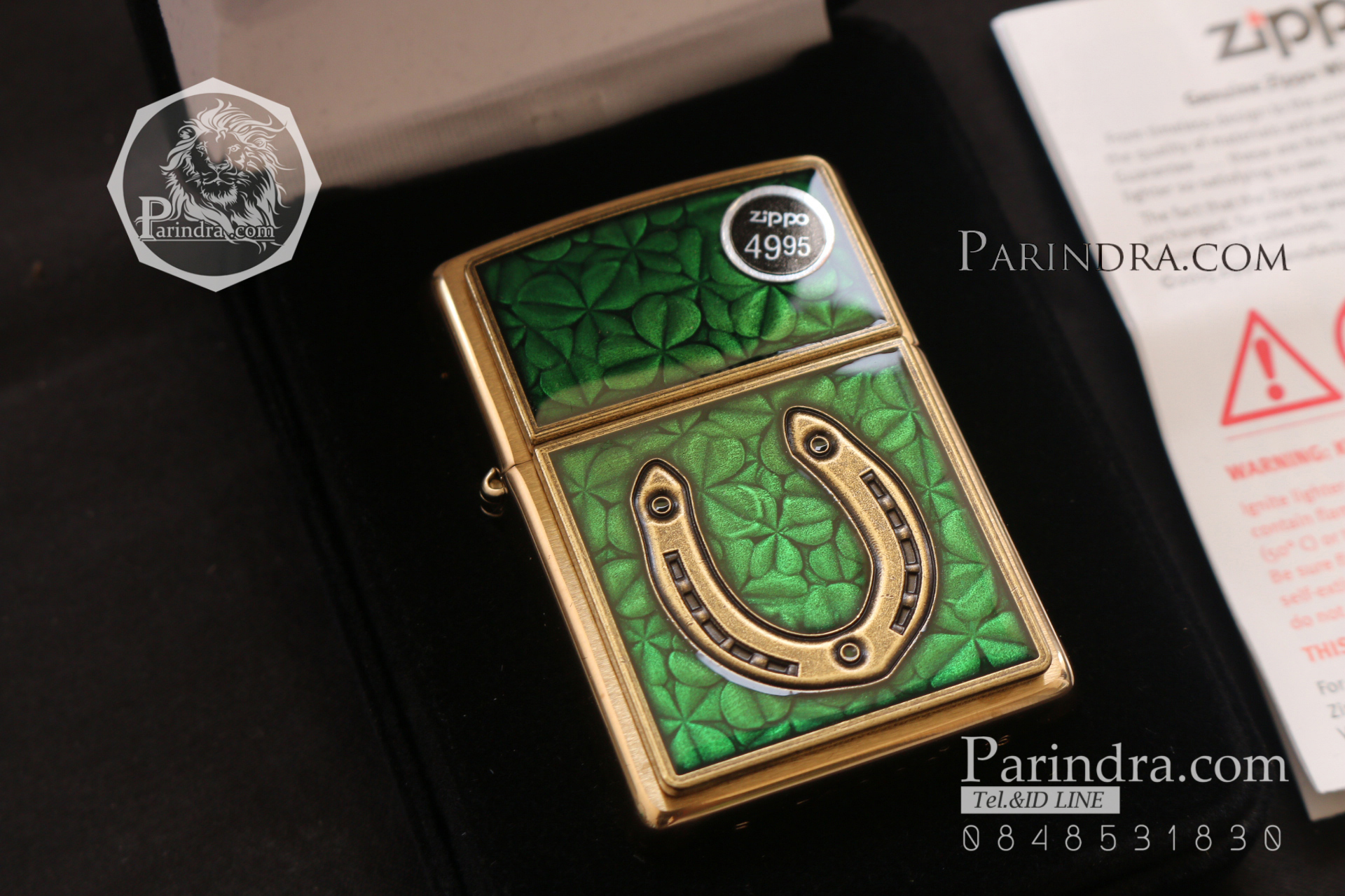ไฟแช็ค Zippo แท้ "Zippo 29243, Horseshoe & Clovers Emblem, Brushed Brass Finish " แท้นำเข้า 100%