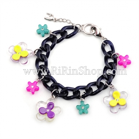 Aznavour & GraindeBeaute สร้อยข้อมือเซลลูโลสจี้ดอกไม้แต่งคริสตัล Swarovski
