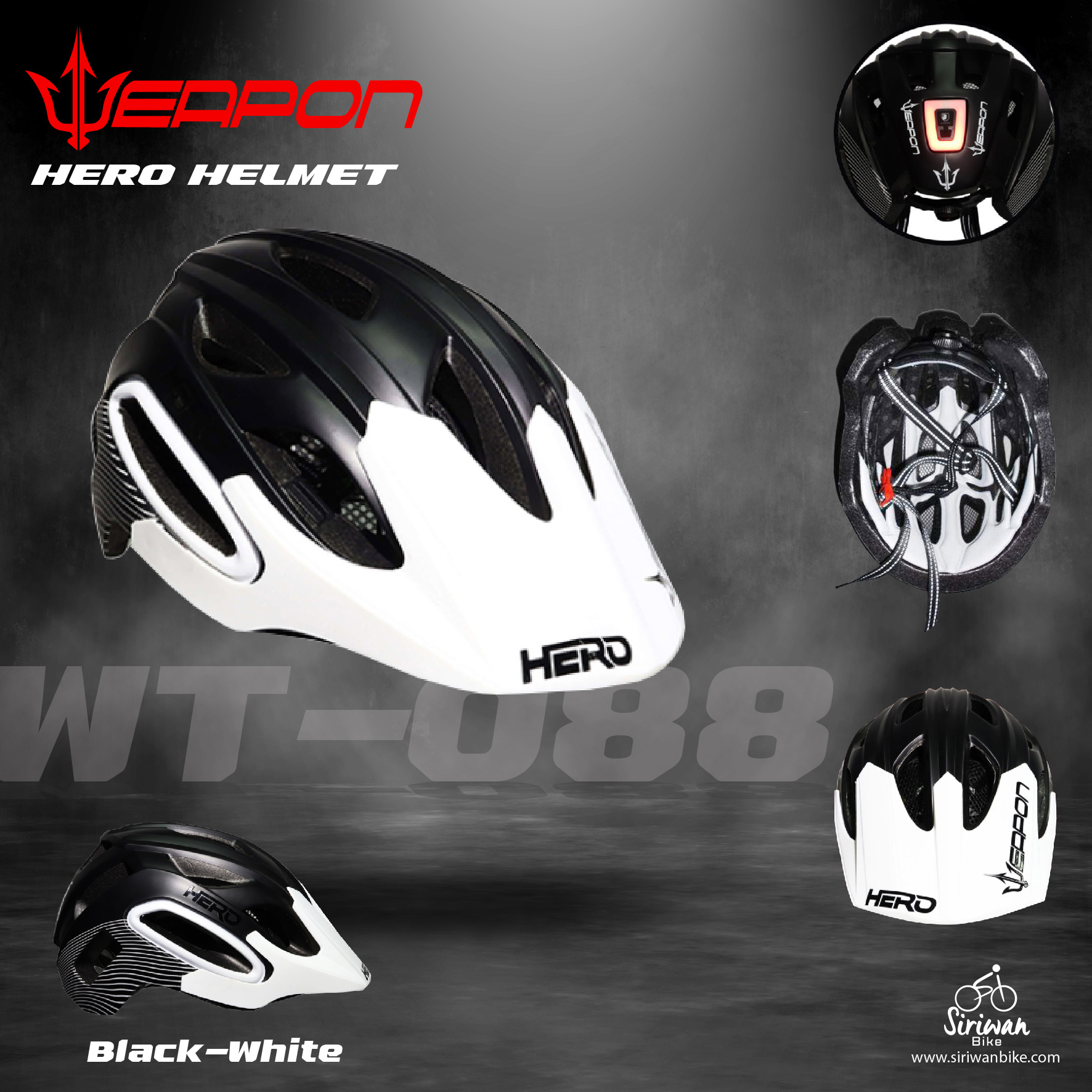 WEAPON รุ่น WT-088 หมวกจักรยาน หมวกปั่นจักรยาน SIZE L เส้นรอบศรีษะ 58-61เซนติเมตร
