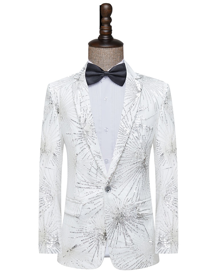 พร้อมเช่า เสื้อสูทชาย สีขาว แต่งเลื่อม