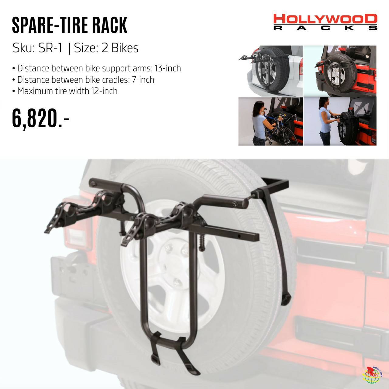 แร็คบรรทุกจักรยาน HOLLYWOOD Spar-tire RACKS, SR1 Strap-On Spare Tire Car Bike Rack 2 bikes
