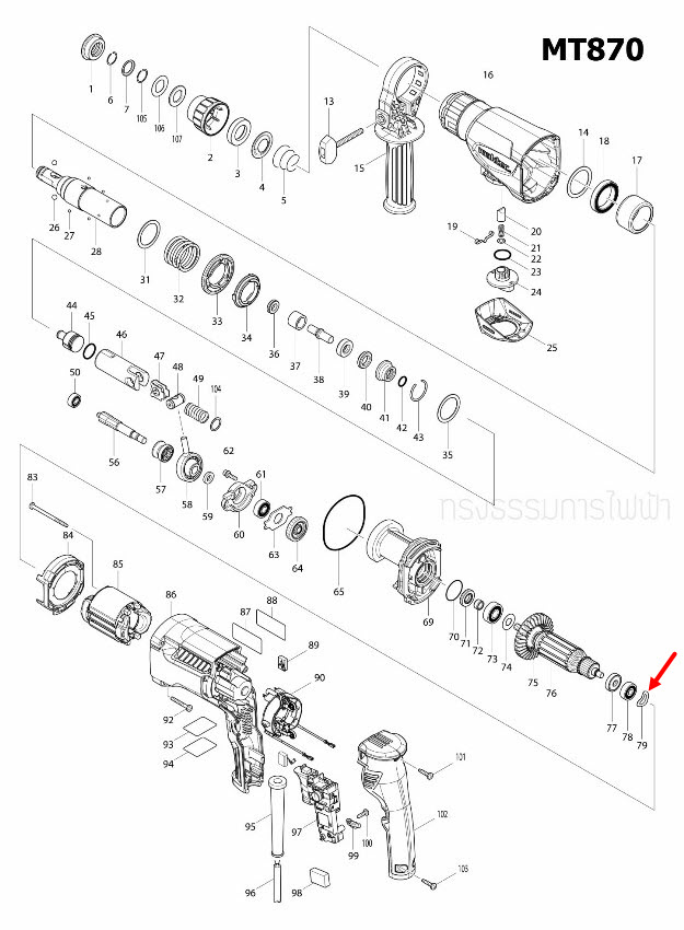 WAVE WASHER 15 สว่านโรตารี่ Maktec มาคเทค MT870, MT871, M8701, M8701B [#79], HR2470F [#66] Pn.267804-5 (แท้)##