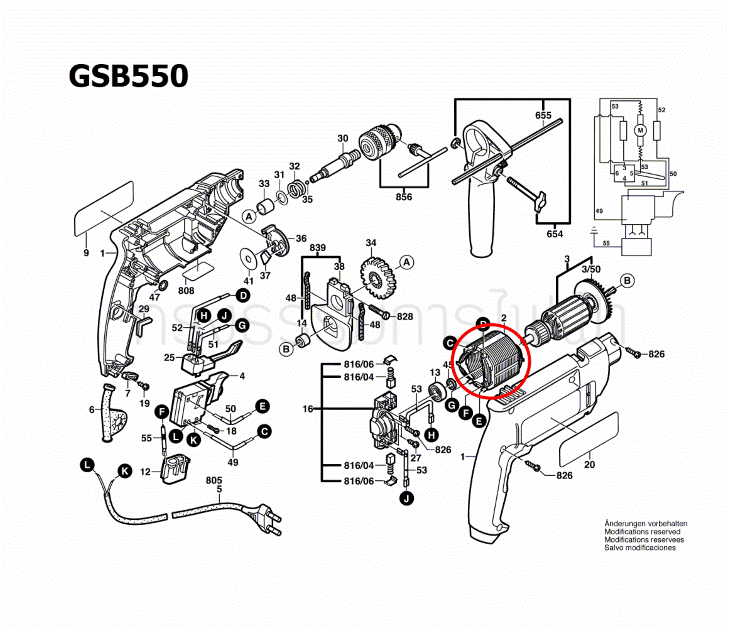 ฟิลคอยล์ สว่านกระแทก Bosch บอช GSB 550, GSB 550 RE Pn.2604220562 (แท้)##
