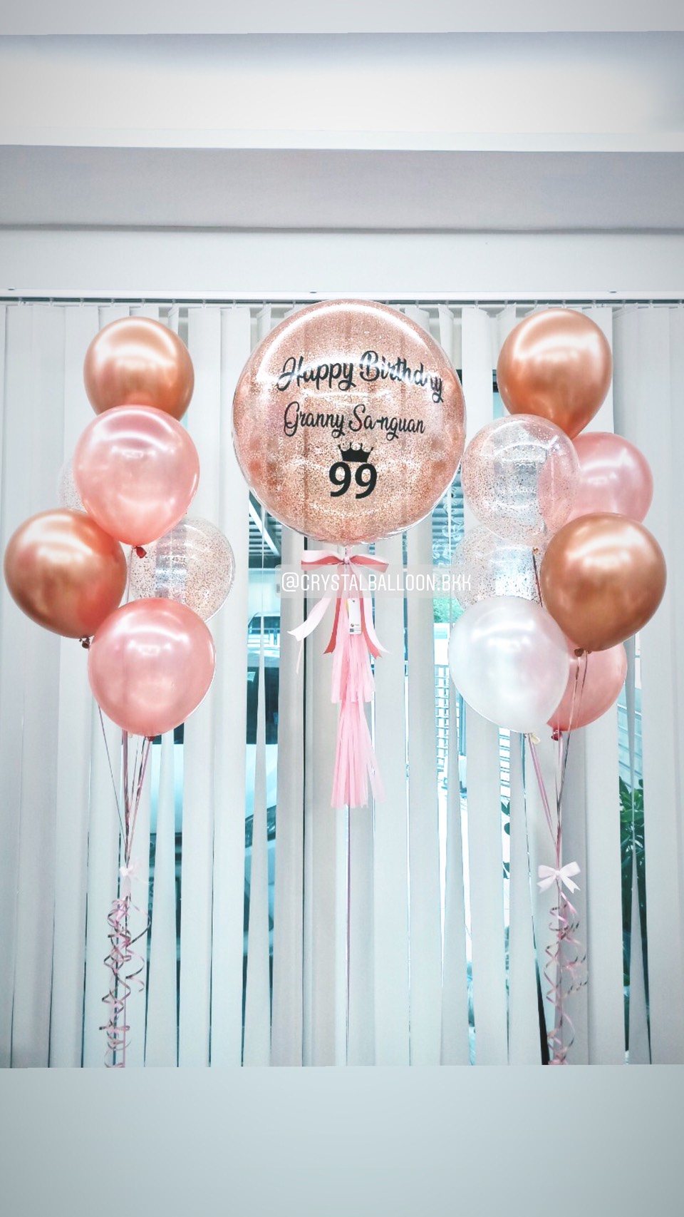ลูกโป่ง วันเกิด Bubble ขนาด 24" Theme สีโรสโกล พร้อม ช่อลูกโป่ง ช่อ 7 ลูก 2 ช่อ,ลูกโป่งใส ใส่กลิตเตอร์ พร้อมตกเเต่ง สามารถเปลี่ยนสีลูกโป่ง/เปลี่ยนข้อความ/เปลี่ยนขนาดได้