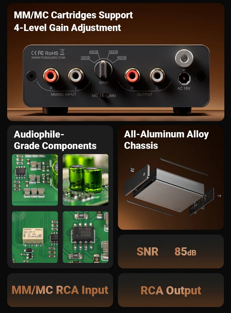 Fosi Audio BoxX5 พรีแอมป์โฟโนสำหรับเครื่องเล่นแผ่นเสียง รองรับ MM และ MC ประกันศูนย์ไทย