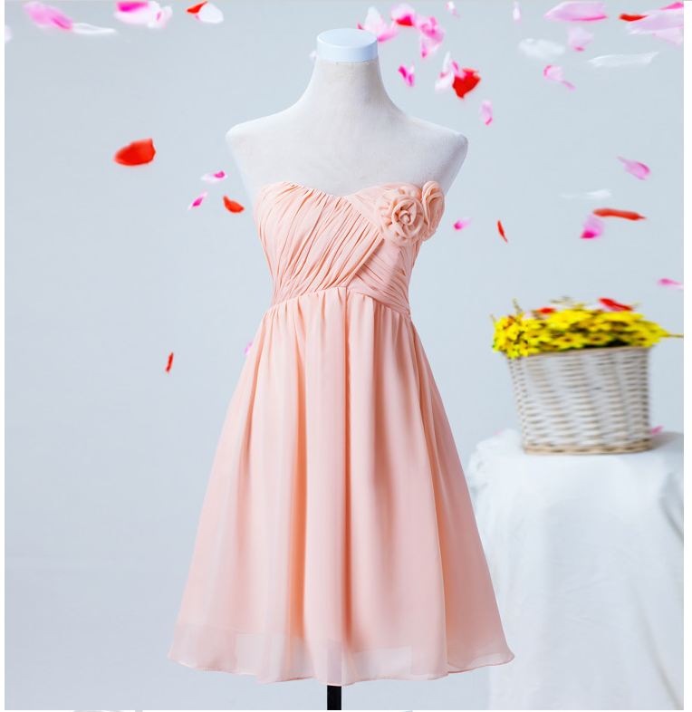 พร้อมเช่า ชุดราตรีสั้น สีชมพูอ่อน ชุดเพื่อนเจ้าสาว Pink-001C