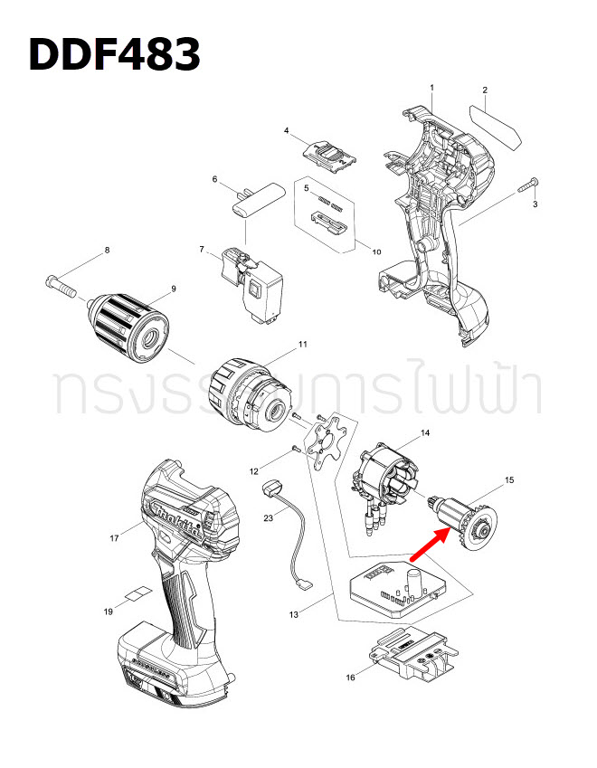ทุ่น ไขควงกระเเทกไร้สาย Makita มากีต้า DHP483, DDF483 (แท้) ##