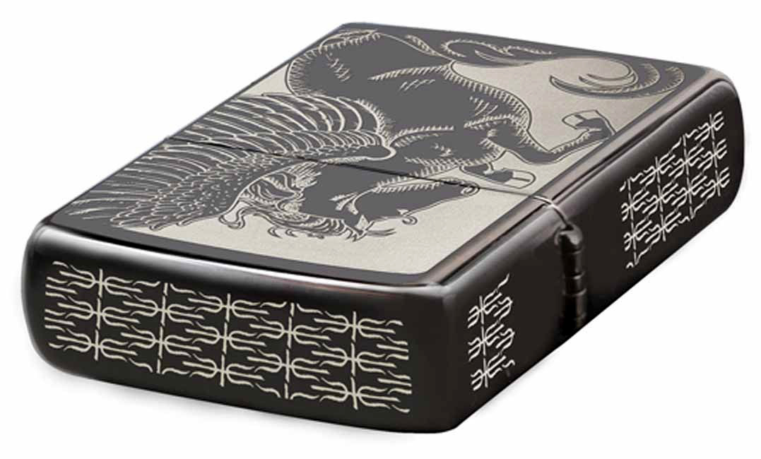 ไฟแช็ค Zippo แท้ ลายม้าเพกาซัส "Winged Pegasus Black Ice Chrome" #28802 แท้นำเข้า 100%
