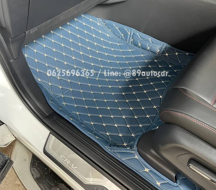 พรมปูพื้นรถยนต์ Honda CR-V G6 5 ที่นั่ง 2024 ปูพรม6D สีน้ำเงินด้ายทอง เต็มคัน
