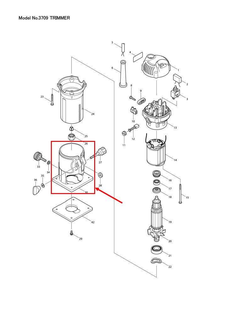 BASE เครื่องเซาะร่องทริมเมอร์ Makita 3709 [#30] Pn.419138-4 (แท้) ##