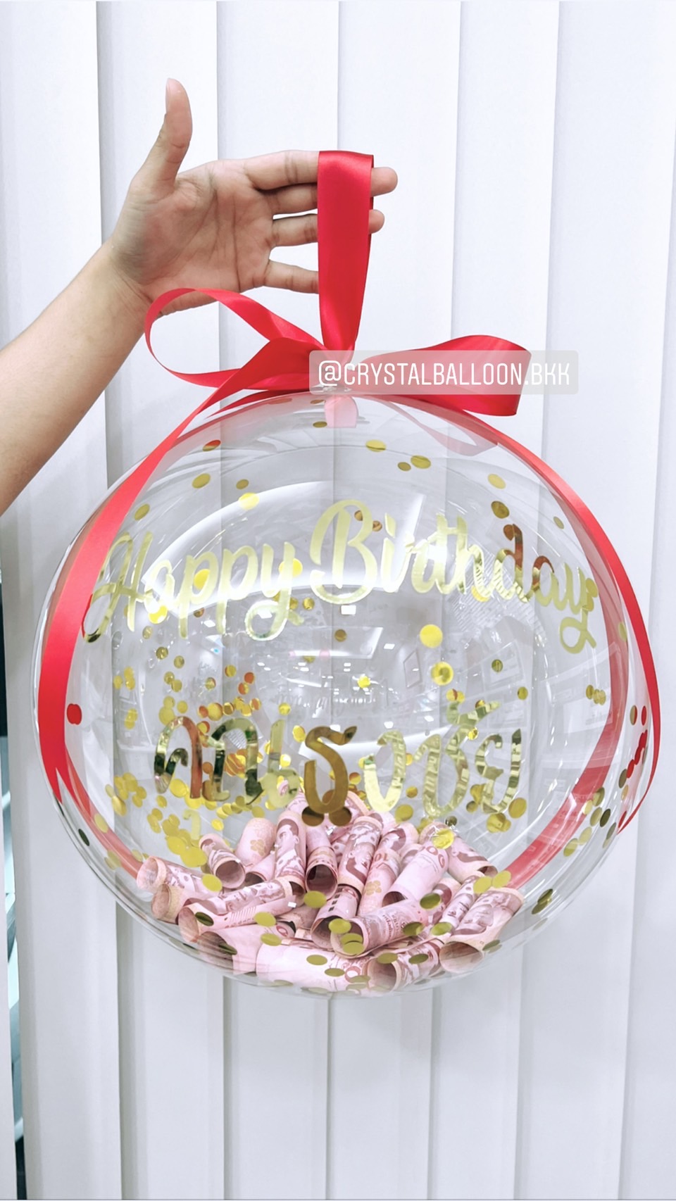 ลูกโป่ง วันเกิด Bubble ขนาด 18" สำหรับสายเปย์ พร้อมตกแต่ง สามารถใส่เงินได้ 30 ใบ สามารถเปลี่ยนข้อความ/เปลี่ยนสีได้