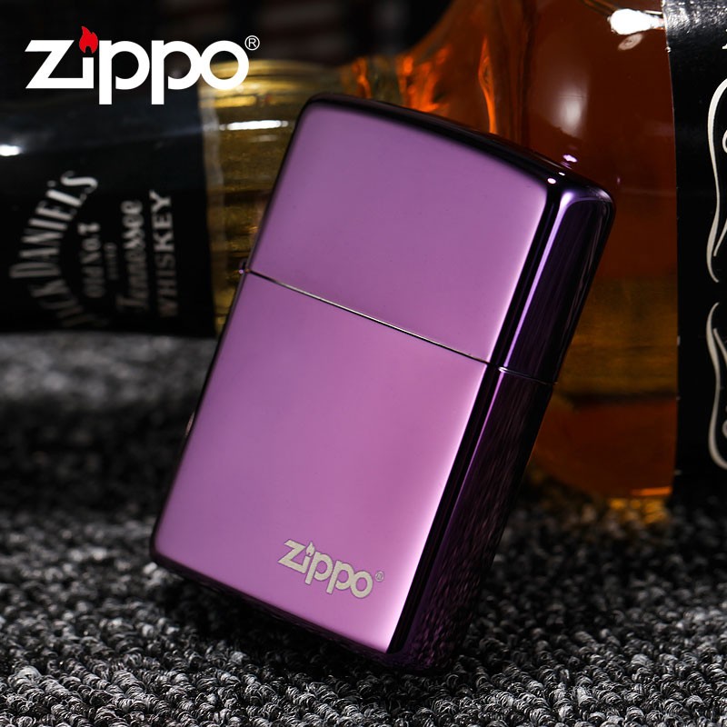ไฟแช็ค Zippo 24747ZL แท้ สีม่วงเข้มผิวมัน " Zippo Logo Purple Abyss " แท้นำเข้า 100%