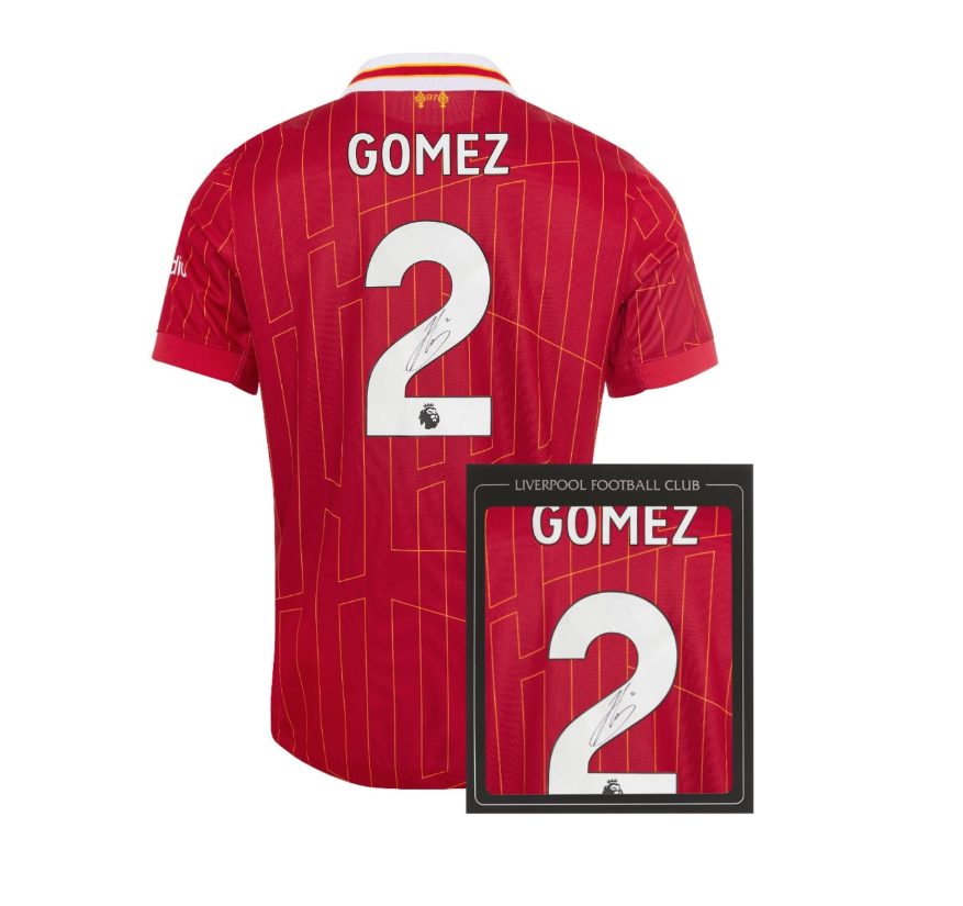 เสื้อลิเวอร์พูล 2024 2025 ลายเซ็นต์ Gomez 2 มีใบรับรองลายเซ็นต์มือของแท้ในกล่อง