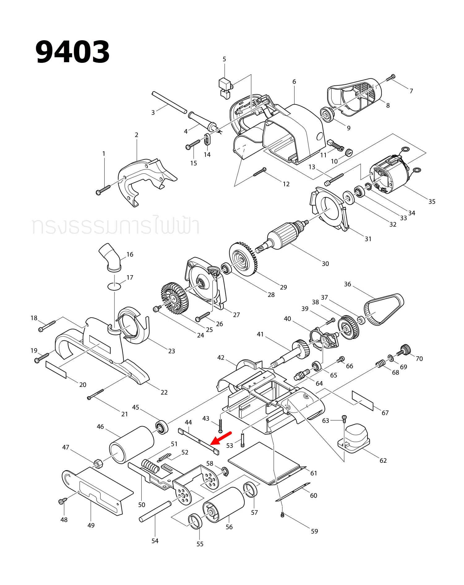 EDGE SLIDER COMPLETE เครื่องขัดสายพาน Makita 9403 [#44] Pn.150846-5 (แท้) ##