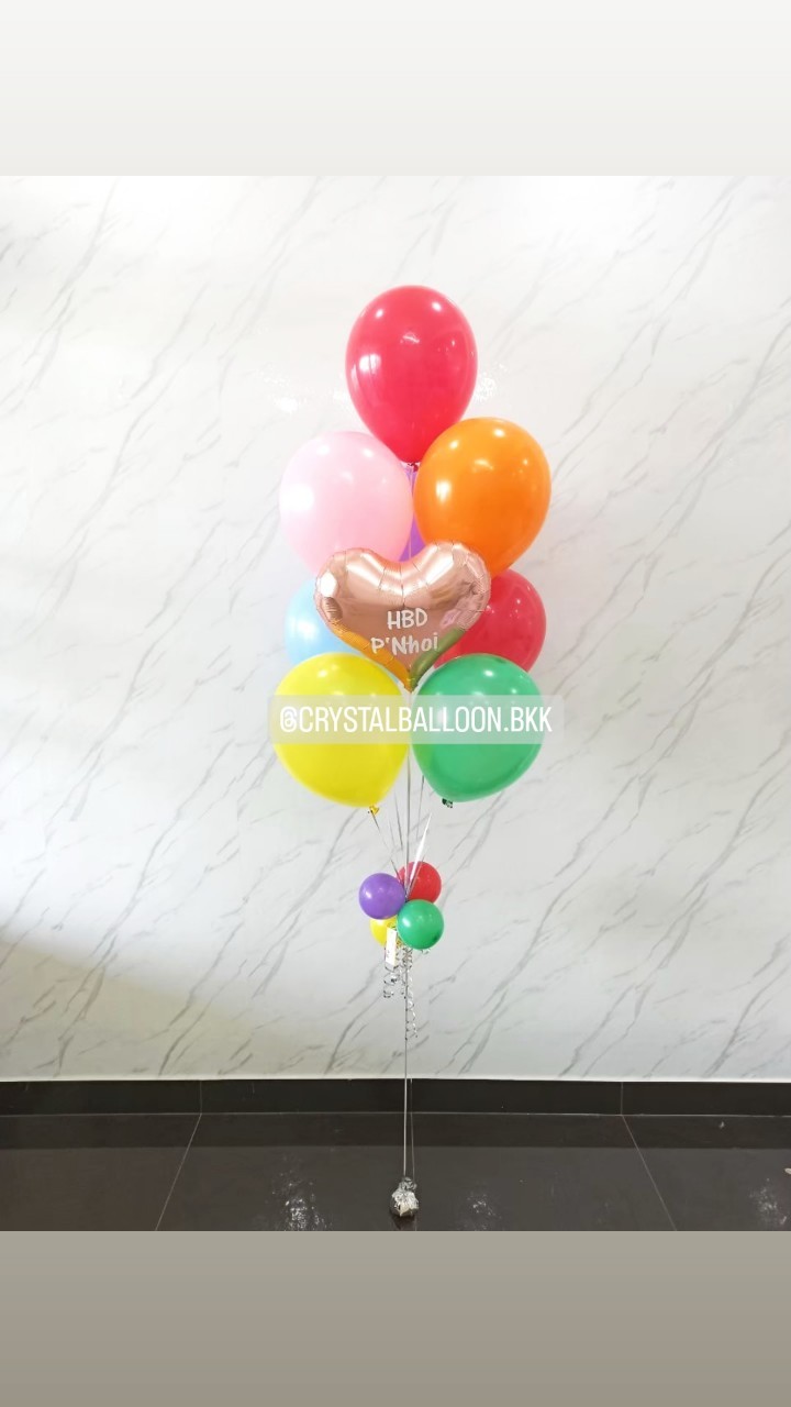 ลูกโป่ง วันเกิด ช่อลูกโป่งฟอยล์หัวใจ ขนาด 18" ช่อ 10 ลูก 1 ช่อ Theme Color-Full พร้อมตกแต่ง สามารถเปลี่ยนสีลูกโป่ง/เปลี่ยนข้อความ/เปลี่ยนสี-ฟอยล์ตกแต่งได้
