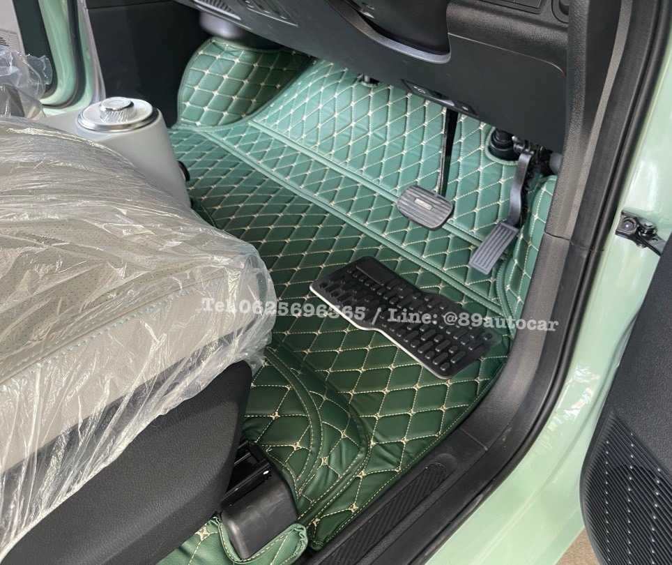 พรมปูพื้นรถยนต์ Wuling Air EV ปูพรม6D สีเขียวด้ายทอง เต็มคัน