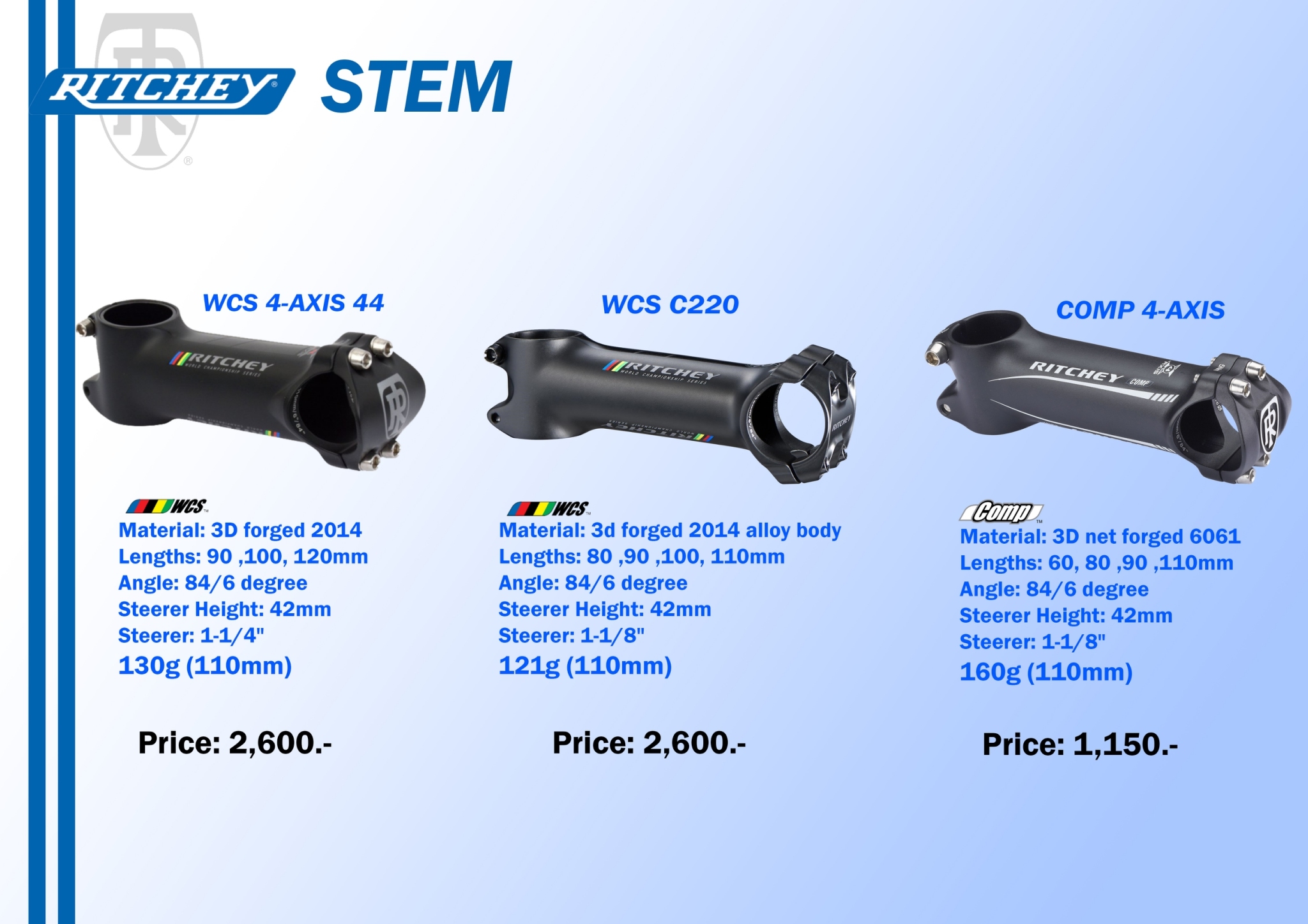 RITCHEY คอแฮนด์, WCS C220, มีเนียม, 6 องศา, 80, 90, 100, 110MM