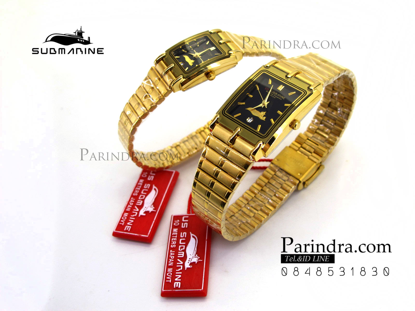 นาฬิกา US submarine รุ่น SUB1001L เรือนเล็ก สายสแตนเลสสีทองหน้าปัดสีดำ
