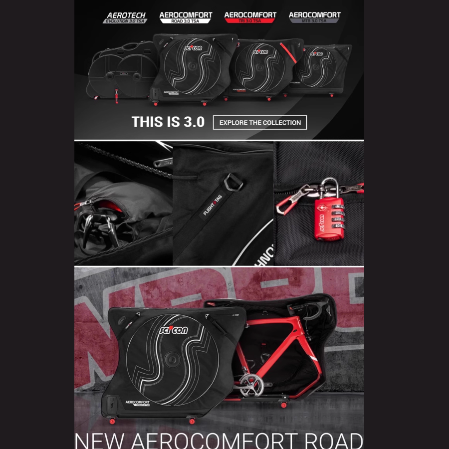 SCICON AeroComfort 3.0 กระเป๋าใส่จักรยานเสือหมอบสำหรับเครื่องบิน — รองรับล้อแท่ง Thru Axle | แถมกระเป๋า Thinkrider 16L ฟรี! 2025