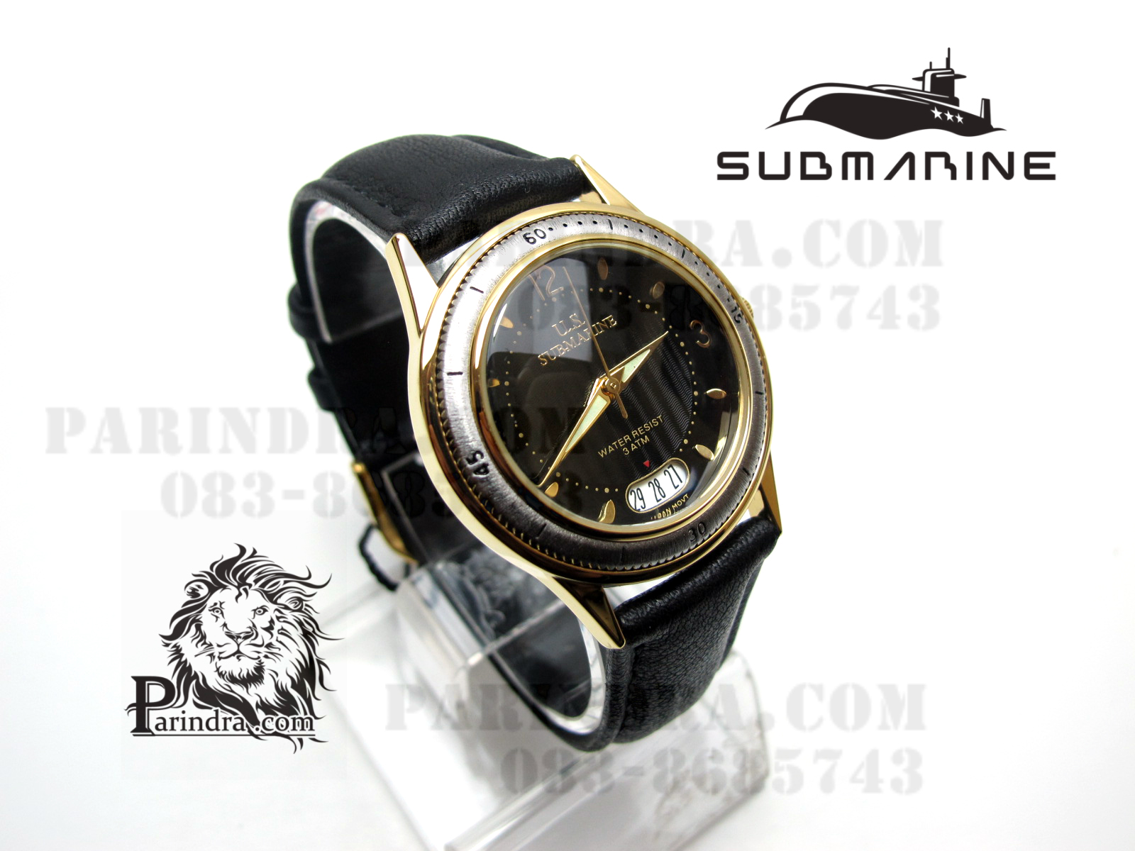 นาฬิกา US submarine รุ่น J093MD สายหนังดำหน้าปัดดำ หนังนุ่มมากๆ Japan Movement ของแท้ 100%