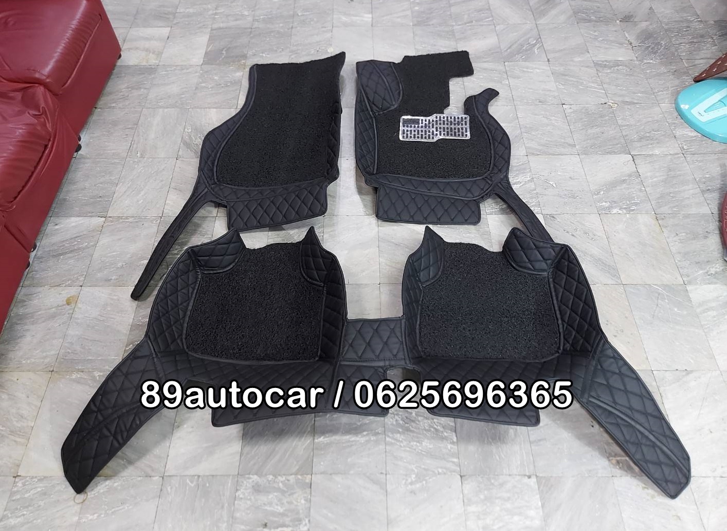 ขายพรมรถยนต์ BMW X1 F48 2020 ปูพรม8D สีดำล้วน เย็บติด พรมไวนิลดักฝุ่นสีดำ