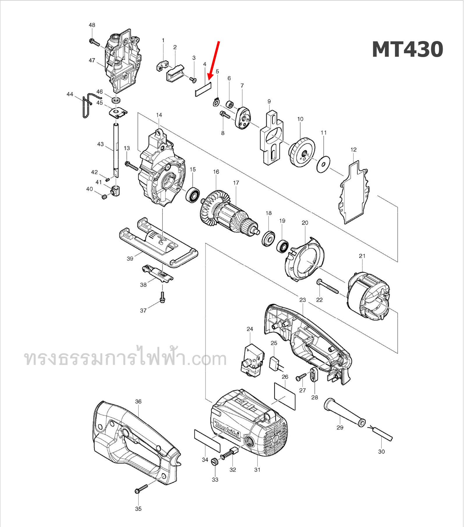 เหล็กบังเลื่อน จิ๊กซอว์ มาคเทค-Maktec MT430 [#4] Pn.346057-0 (แท้) ## (*)