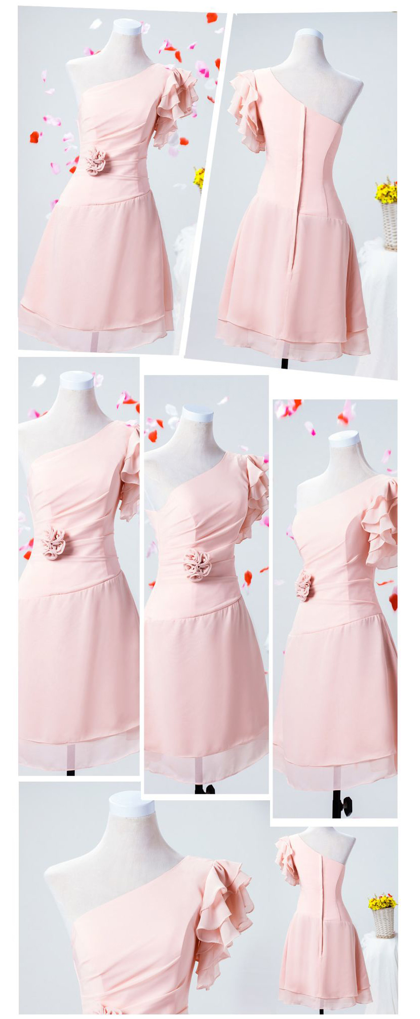 พร้อมเช่า ชุดราตรีสั้น สีชมพูอ่อน ชุดเพื่อนเจ้าสาว Pink-001F
