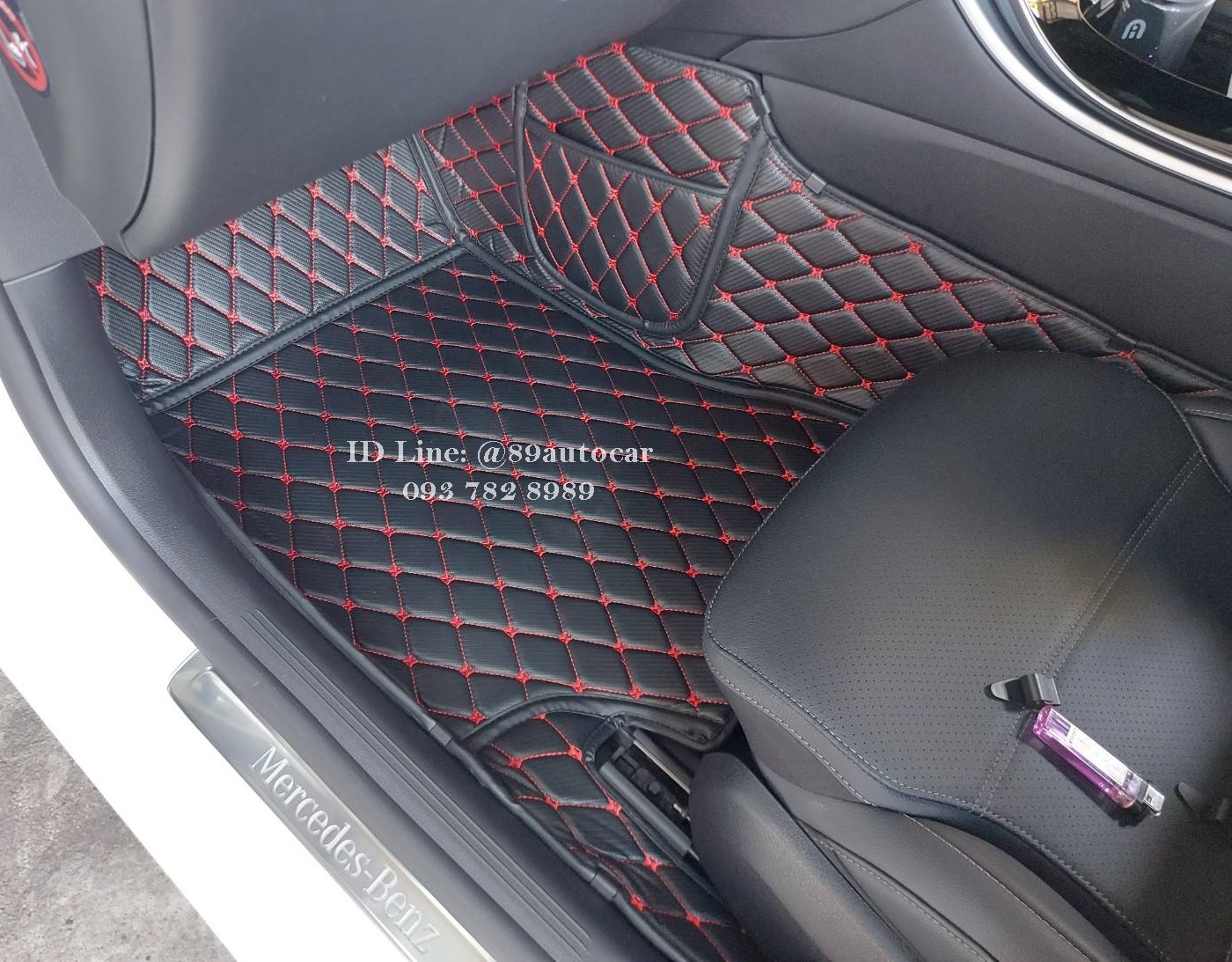 พรมรถยนต์ Benz C220d W206 ปูพรม6D สีดำด้ายแดง ลายเคฟล่า + ท้ายเก็บของ