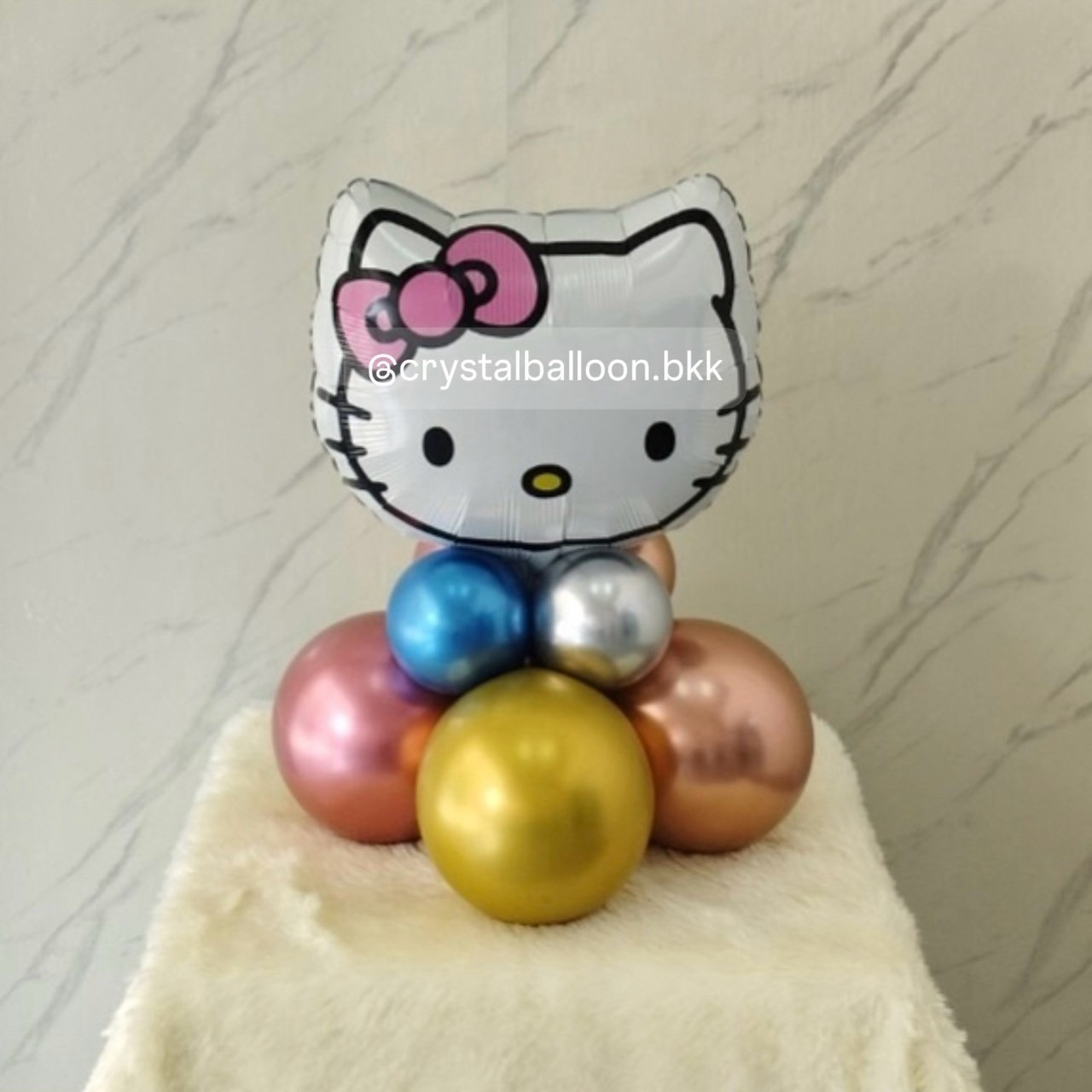 ลูกโป่ง วันเกิดเด็ก ฟอยล์ Kitty ตั้งฐาน 1 ชิ้น พร้อมตกแต่ง สามารถเปลี่ยนสีลูกโป่ง/เปลี่ยนฟอยล์ตกแต่งได้