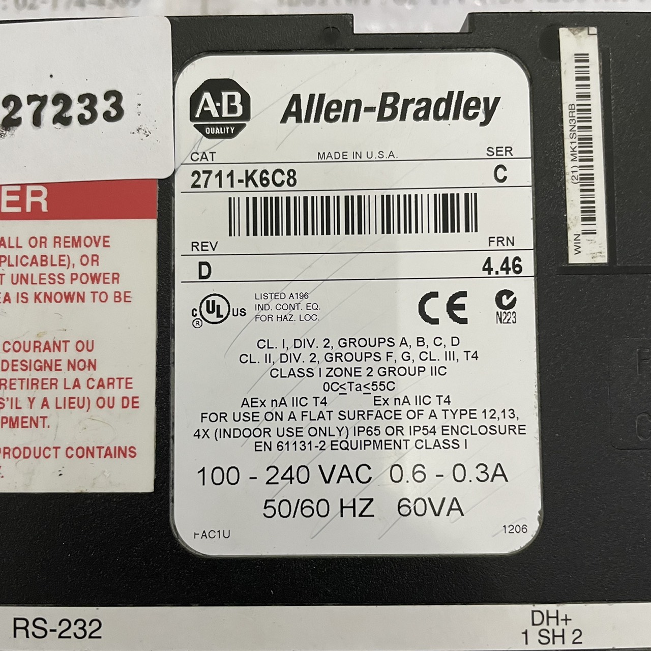 2711-K6C8 LCD TOUCH SCREEN " ALLEN-BRADLEY "