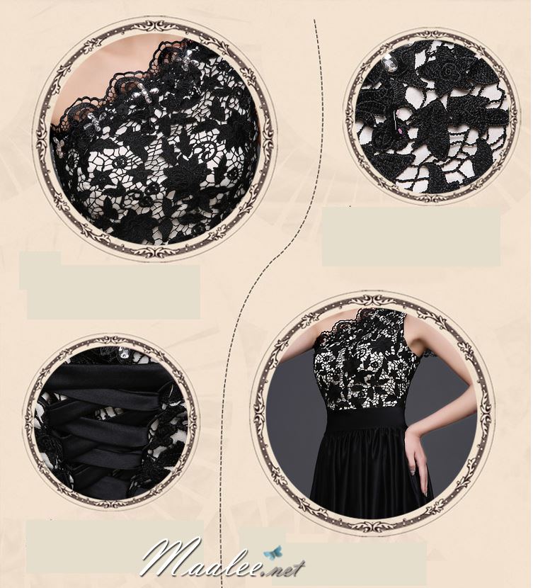 พร้อมเช่า ชุดราตรียาว ไหล่เดียว อกแต่งลูกไม้ ประดับคริสตัลหรู กระโปรงเนื้อนิ่มผ้ามัน สีดำ