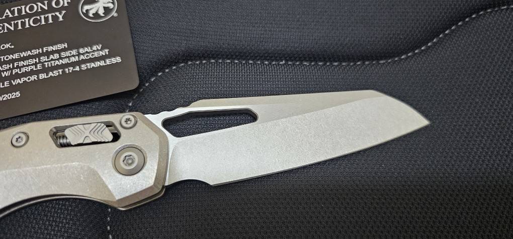 Microtech Marfione Select MSI RAM LOK Titanium Handles w/ Double Vapor Blast & Purple Accents & Stonewash M390MK