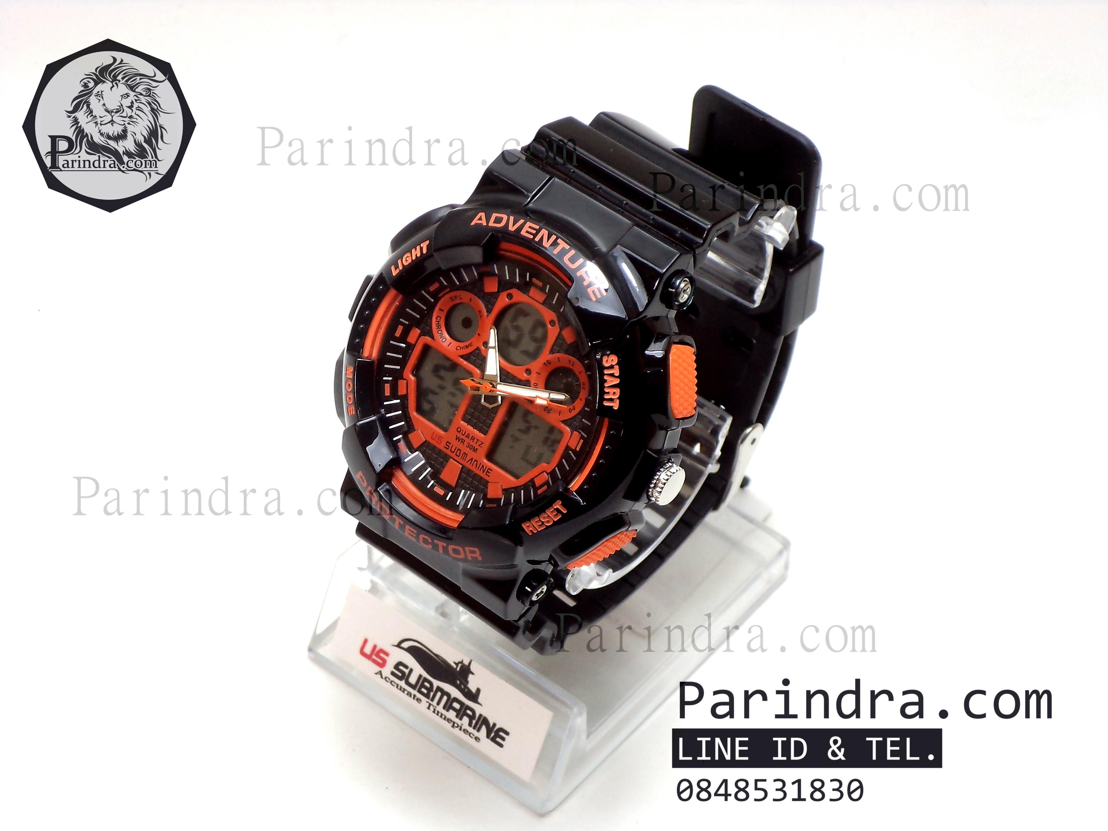 นาฬิกา US submarine Adventure Protector รุ่น TP3129M สีดำตัดส้มผิวมัน พื้นหลังเทา