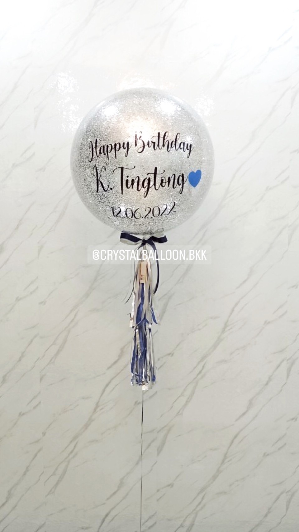 ลูกโป่ง วันเกิด Bubble ขนาด 24" กลิตเตอร์สีเงิน พร้อมตกแต่ง สามารถเปลี่ยนสีลูกโป่ง/เปลี่ยนข้อความ/เปลี่ยนขนาดได้