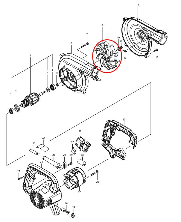 ใบพัด เครื่องเป่าลม โบเออร์ Makita UB1102, UB1103 Pn.240148-8 (แท้) ##