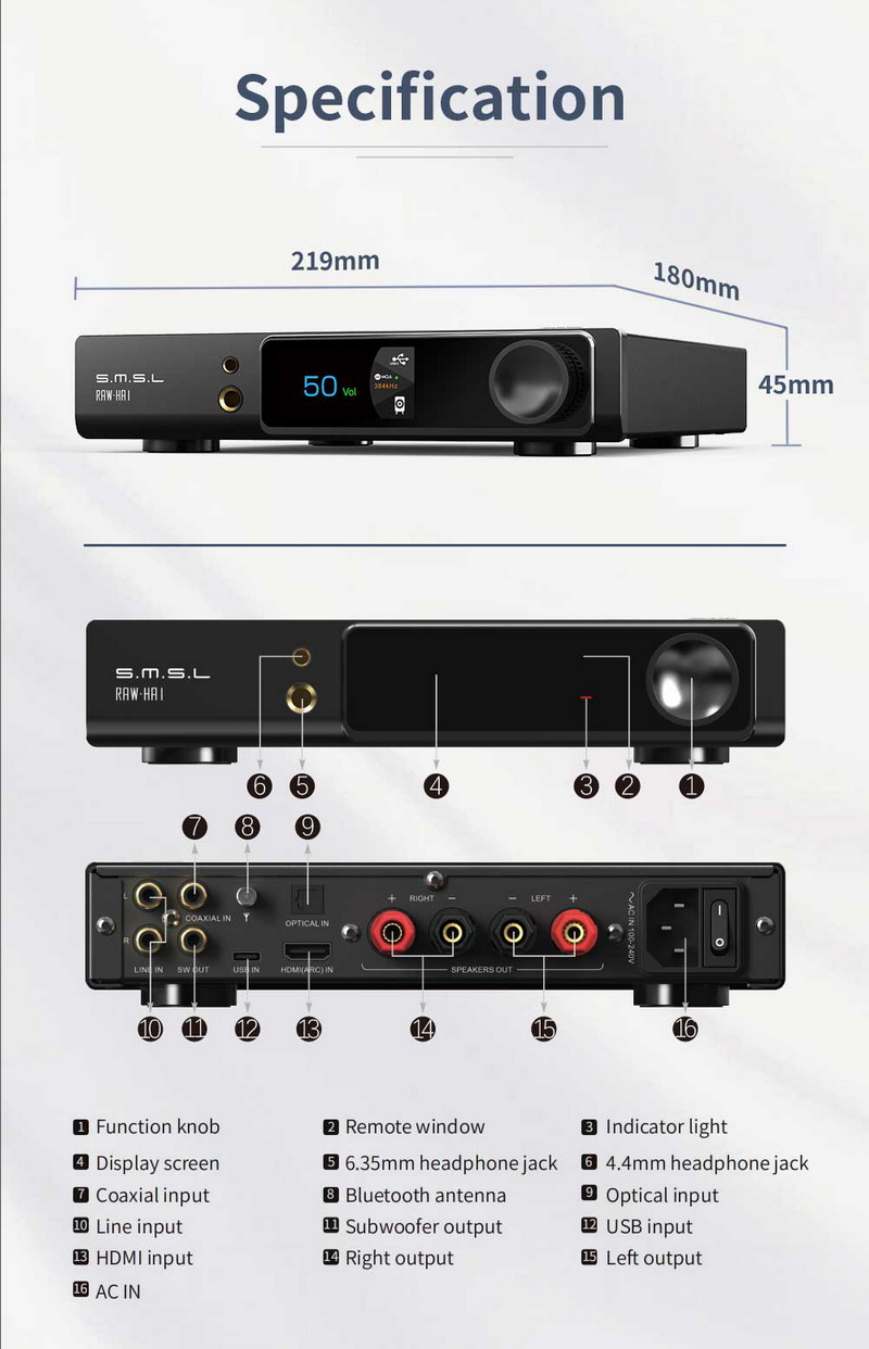 SMSL RAW-HA1 แอมพลิฟายเออร์กำลังสูง ชิป Infineon รองรับ MQA, MQA-CD, LDAC ประกันศูนย์ไทย