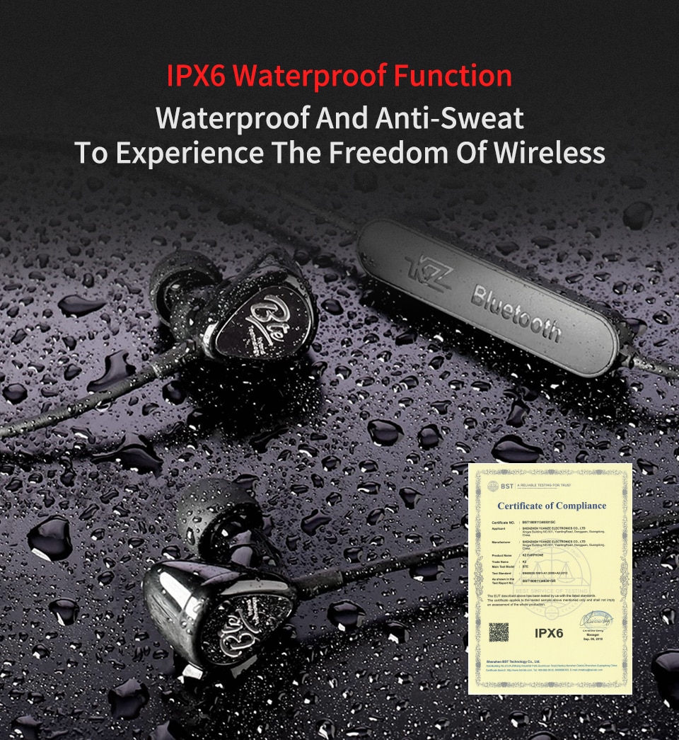 ขาย KZ BTE หูฟัง 2 ไดร์เวอร์ (1DD+1BA) ชิป Qualcomm CSR8645 รองรับ บลูทูธ 4.1 APTX , กันน้ำได้