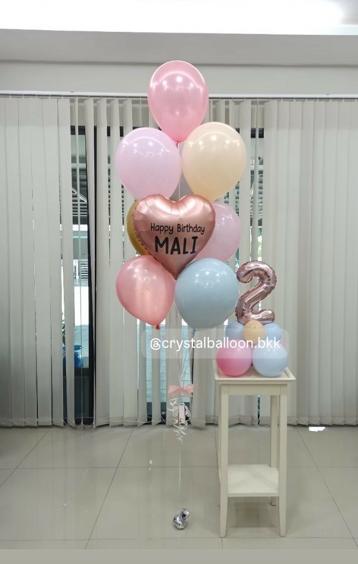 ลูกโป่งแบบช่อ ช่อลูกโป่ง ฟอยล์หัวใจ ขนาด 18" สีโรสโกล ช่อ 10 ลูก 1 ช่อ สีพาสเทล, พร้อมตกแต่ง สามารถเปลี่ยนสีลูกโป่ง/เปลี่ยนข้อความ/เปลี่ยนฟอยล์ตกแต่งได้