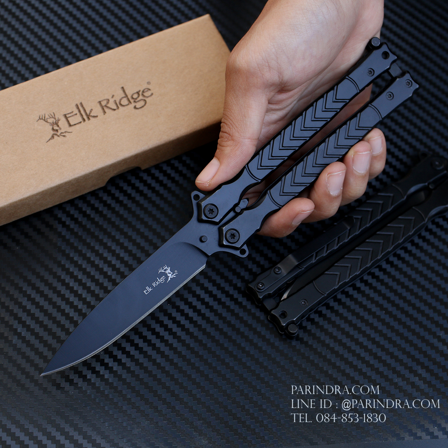 มีดปีกผีเสื้อ ลายหัวกวาง Elk Ridge สีดำ ปลายแหลม