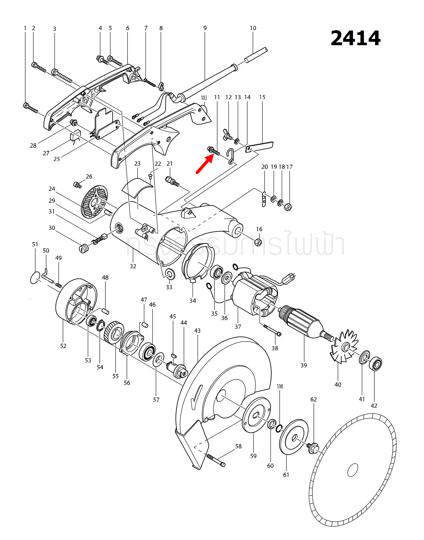 PAN HEAD SCREW M6X20 แท่นตัดไฟเบอร์ Makita 2414 [#11] Pn.911334-5 (แท้) ##