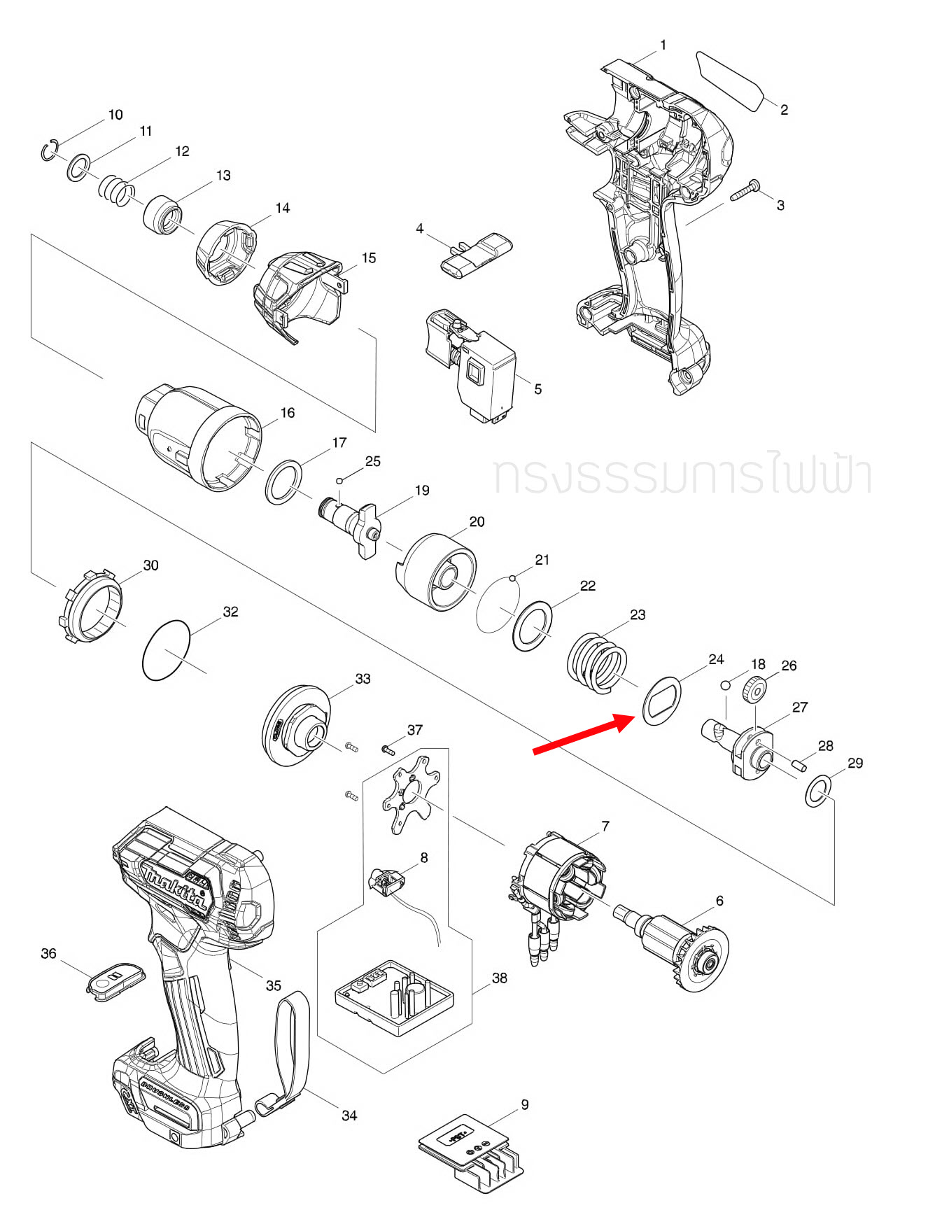 แหวนรอง สว่านไร้สาย Makita TD111D [#24] Pn.267813-4 (แท้) ##