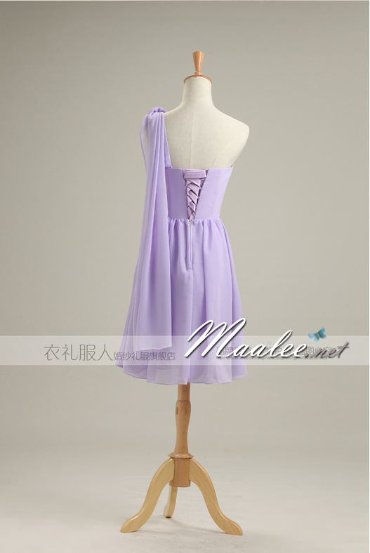 พร้อมส่ง ชุดราตรีสั้น ชุดเพื่อนเจ้าสาว สีม่วงอ่อน Lavender Lv-001D